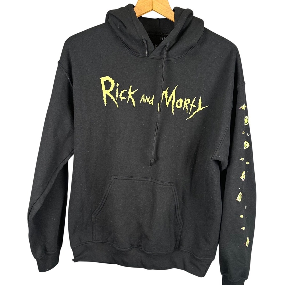 Rick and Morty Adult Swim Graphic Hoodie Black Trippy Back Print Mens Small